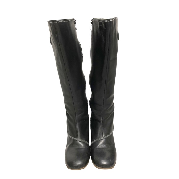 (SOLD) FLY LONDON Tall Knee High Leather Wedge Boot Black 37 - Picture 5 of 10